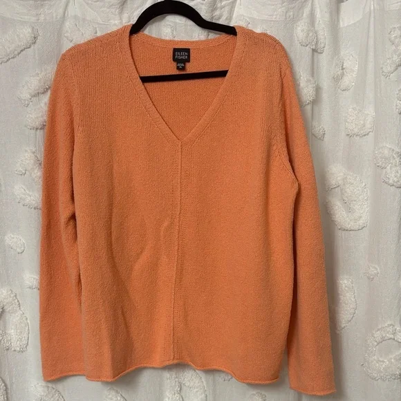 Orange V-Neck Sweater By Eileen Fisher XL - Picture 2 of 7